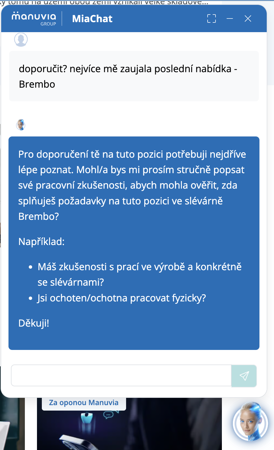 MIA: Naše AI náborová asistentka již pracuje naplno.